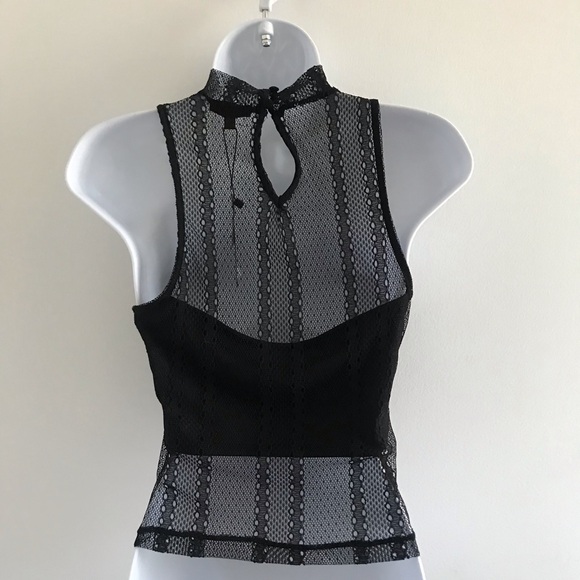 Dynamite Lace Sheer Choker Mock Neck Black Sleeveless Top with Camisole Tube Top - Picture 10 of 16